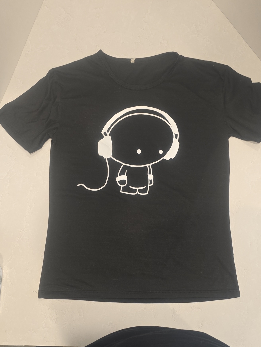 Black Headphone Graphic T-Shirt - White Design